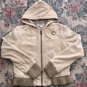 Women’s Beige Corduroy Jacket with Hood